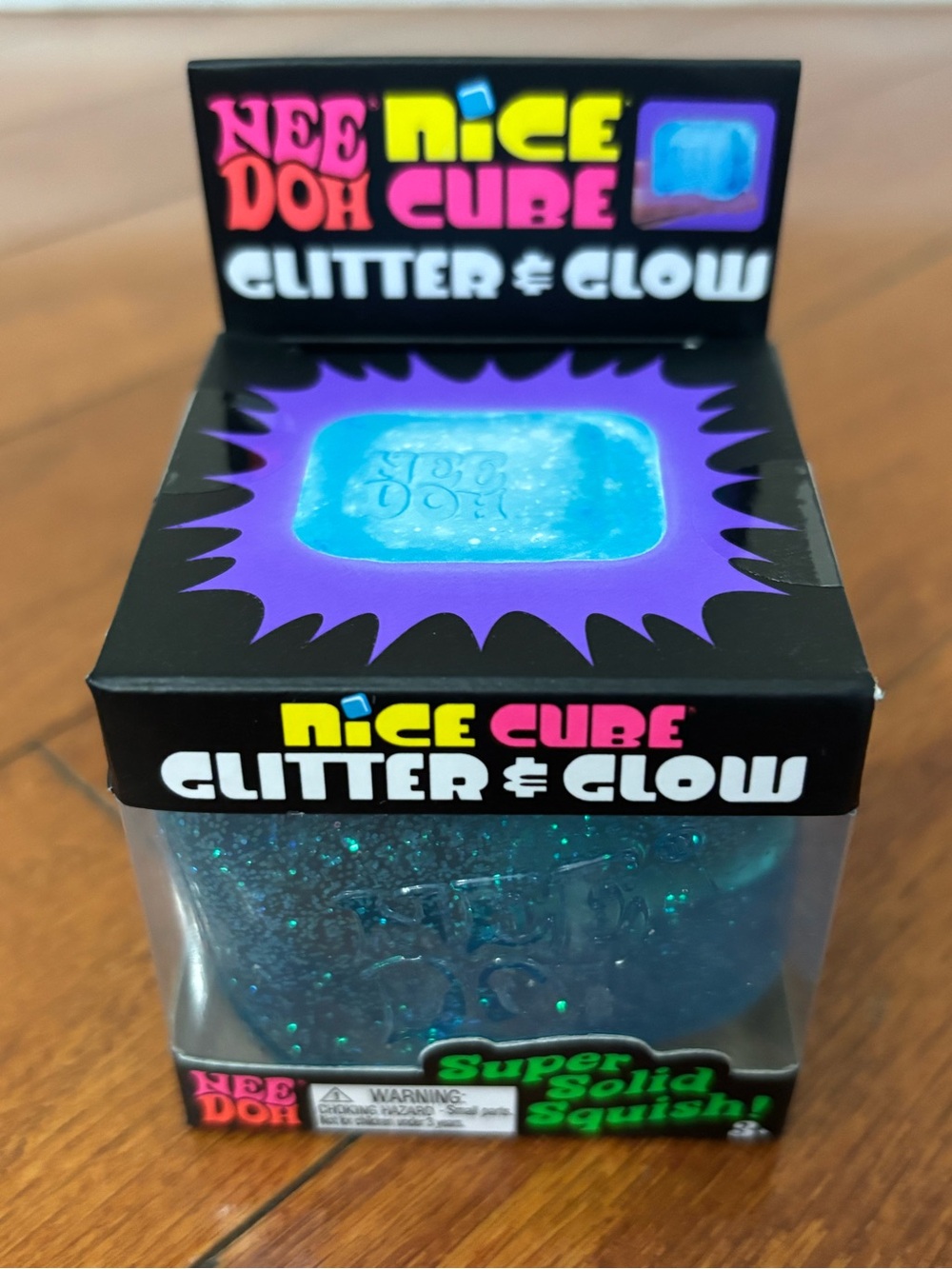 BLUE Needoh Nice Cube Glitter & Glow Nee Doh Squishy Glowing Ice Cube Viral